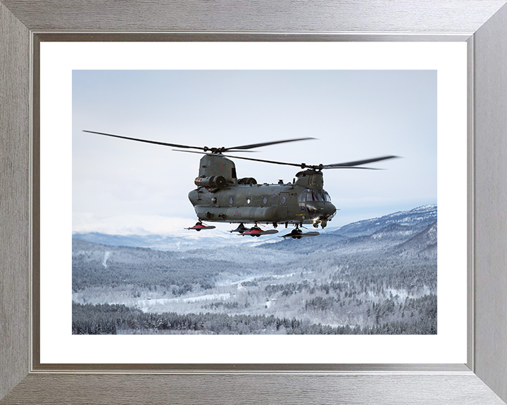 RAF Chinook Helicopter With Wheel Skis Photo Print Royal Air Force Aircraft Wall Art Aviation Decor Posters, Prints, & Visual Artwork Hampshire Prints 10 x 8 Silver Frame Yes