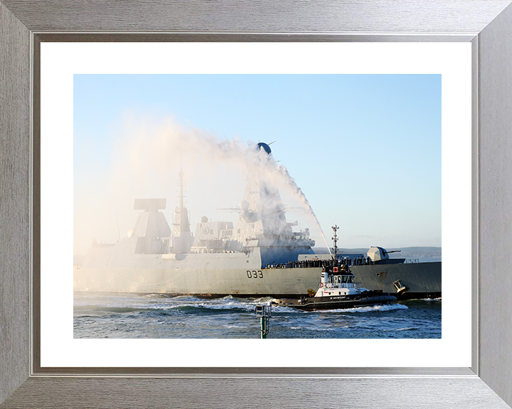 HMS Dauntless (D33) Photo Print - With Tug 2025 - Royal Navy Type 45 Destroyer Posters, Prints, & Visual Artwork Hampshire Prints 10 x 8 Silver Frame Yes