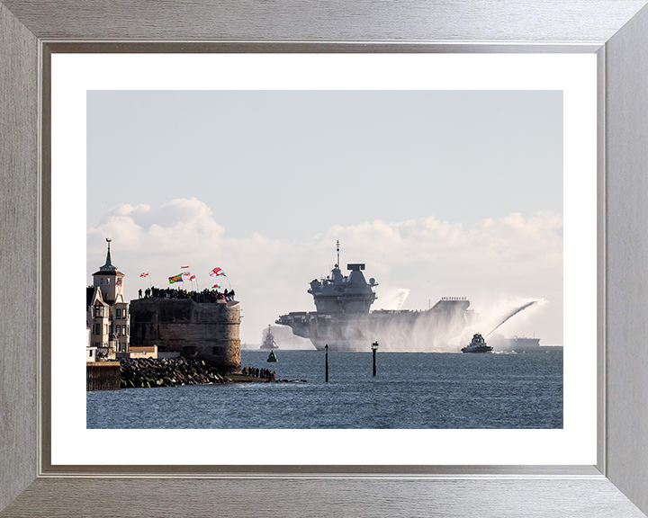 HMS Prince of Wales (R09) Photo Print - Round Tower 2025 - Royal Navy Queen Elizabeth Class Aircraft Carrier Posters, Prints, & Visual Artwork Hampshire Prints 10 x 8 Silver Frame Yes