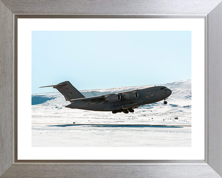 RAF C-17 Globemaster Takeoff Canada 2026 Photo Print Royal Air Force Aircraft Wall Art Posters, Prints, & Visual Artwork Hampshire Prints 10 x 8 Silver Frame Yes