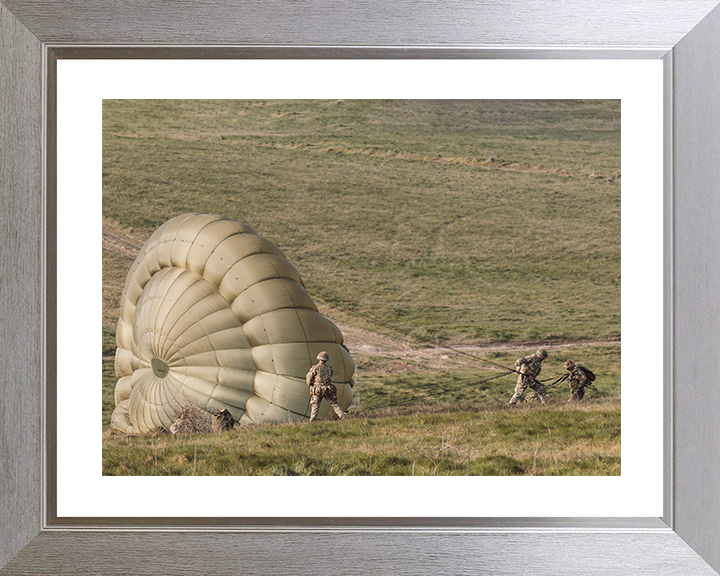 British Army Paratroopers Recover Their Canopies Photo Print Wall Art Military Decor Poster Posters, Prints, & Visual Artwork Hampshire Prints 10 x 8 Silver Frame Yes
