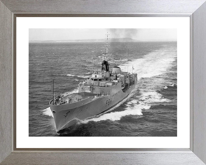 HMS Exmouth (F84) Photo Print - At sea 1970 - Royal Navy Blackwood Class Frigate Hampshire Prints 10 x 8 Silver Frame Yes