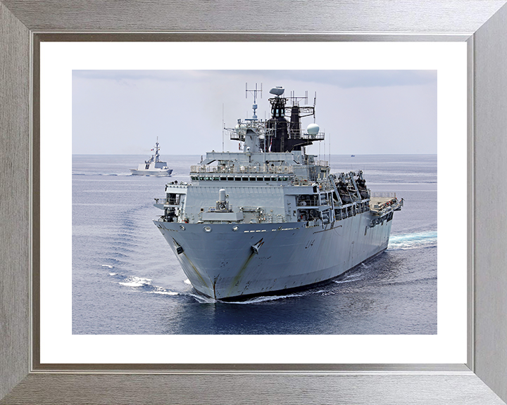 HMS Albion (L14) Royal Navy Albion Class Amphibious Ship High Port Bow View Photo Print Wall Art Naval Decor Posters, Prints, & Visual Artwork Hampshire Prints 10 x 8 Silver Frame Yes