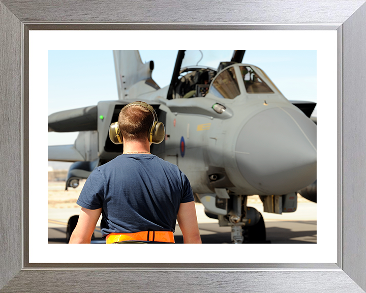 RAF Ground Crew Marshalling a Tornado GR4 Jet Photo Print - Royal Air Force Posters, Prints, & Visual Artwork Hampshire Prints 10 x 8 Silver Frame Yes