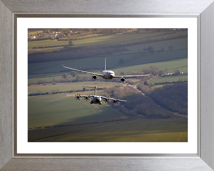 RAF Voyager and C-130J Hercules above RAF College Cranwell Photo Print - Royal Air Force Aircraft Hampshire Prints 10 x 8 Silver Frame Yes