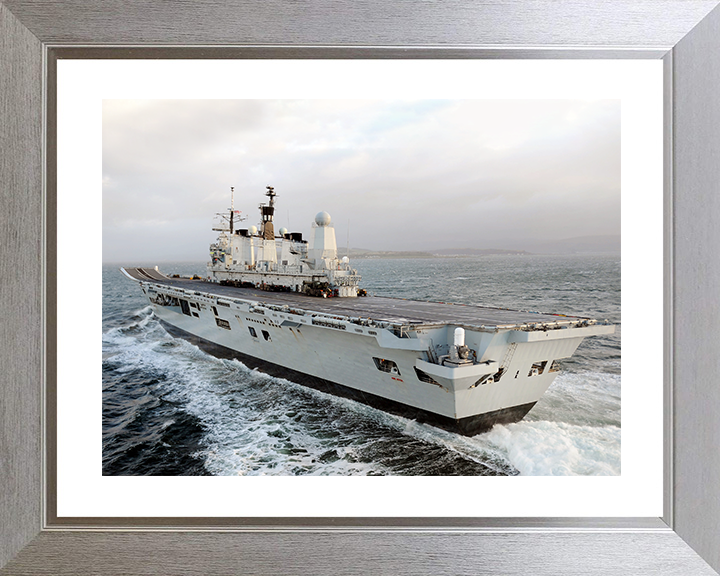 HMS Ark Royal (R07) Royal Navy Invincible Class Aircraft Carrier Port Quarter View at sea Photo Print Wall Art Decor Posters, Prints, & Visual Artwork Hampshire Prints 10 x 8 Silver Frame Yes