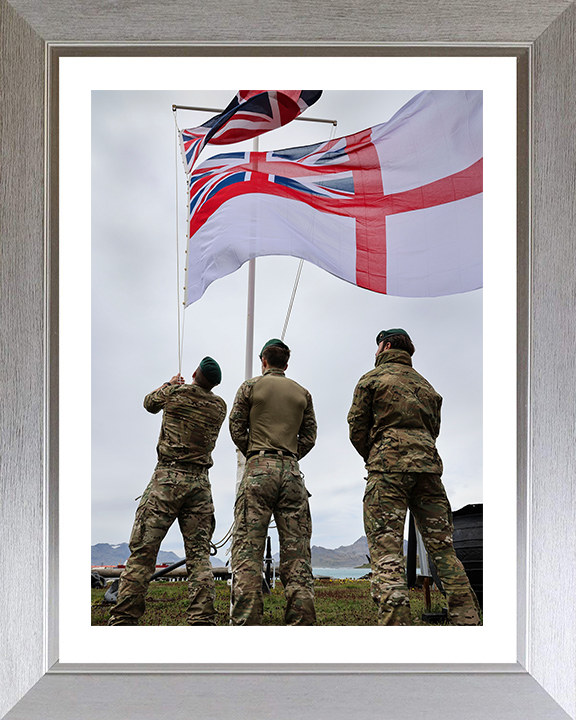 Royal Marines Commandos Raise the White Ensign Photo Print Hampshire Prints 10 x 8 Silver Frame Yes