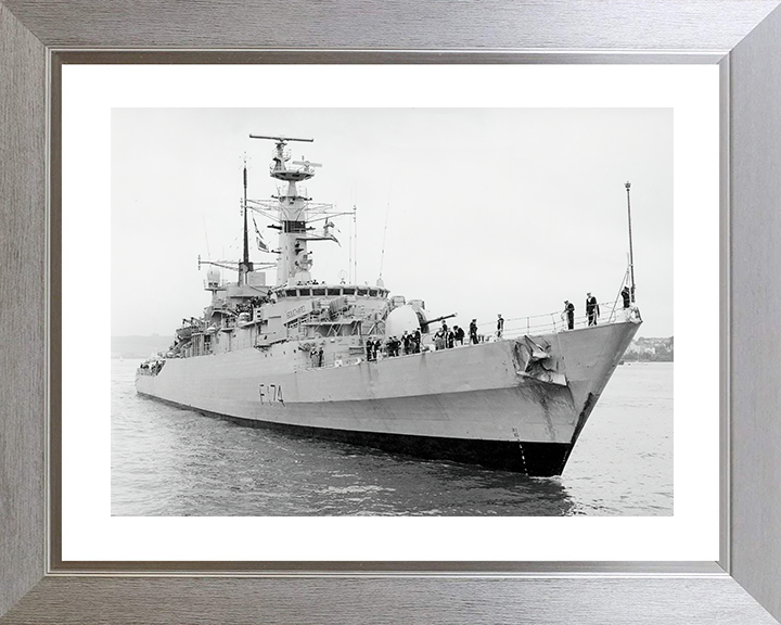HMS Alacrity (F174) Royal Navy Type 21 Frigate Starboard Bow View Photo Print Wall Art Naval Decor Posters, Prints, & Visual Artwork Hampshire Prints 10 x 8 Silver Frame Yes