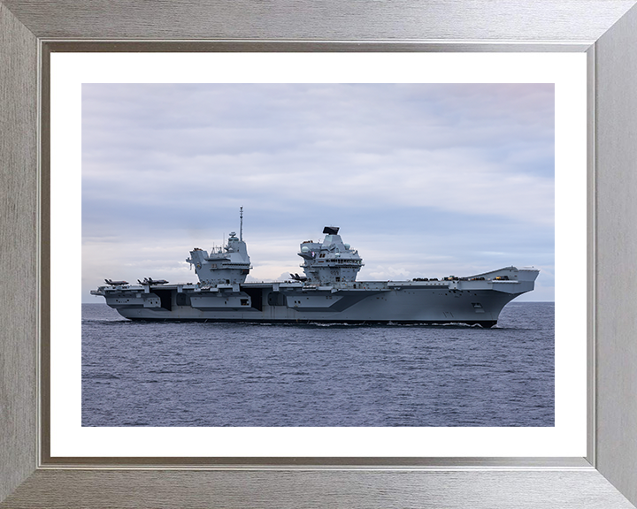 HMS Prince of Wales (R09) Photo Print - Underway Sea 2024 - Royal Navy Queen Elizabeth Class Aircraft Carrier Hampshire Prints 10 x 8 Silver Frame Yes