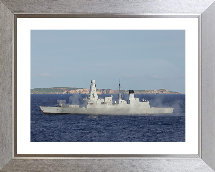 HMS Defender (D36) Royal Navy Type 45 Destroyer Gunnery Exercise Photo Print Wall Art Decor Posters, Prints, & Visual Artwork Hampshire Prints 10 x 8 Silver Frame Yes