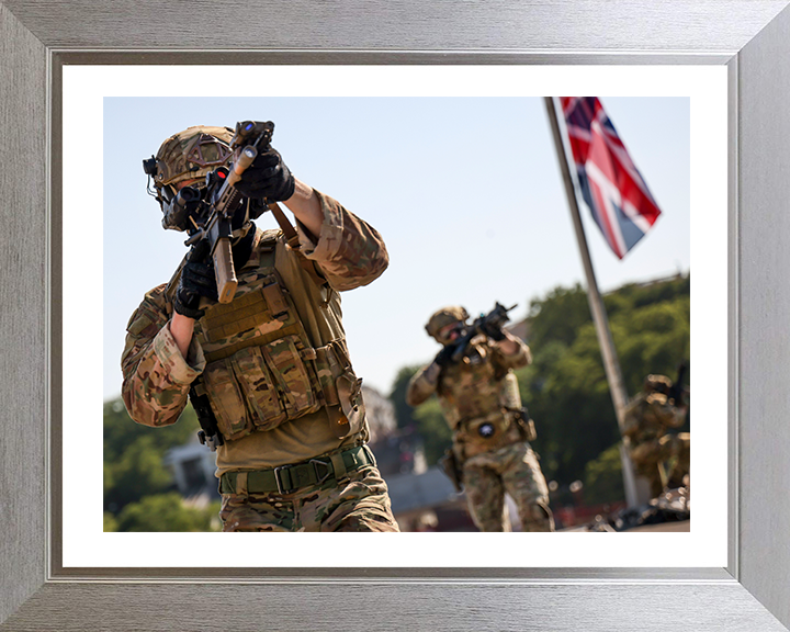 Royal Marines Commandos with Union Jack Photo Print Hampshire Prints 10 x 8 Silver Frame Yes