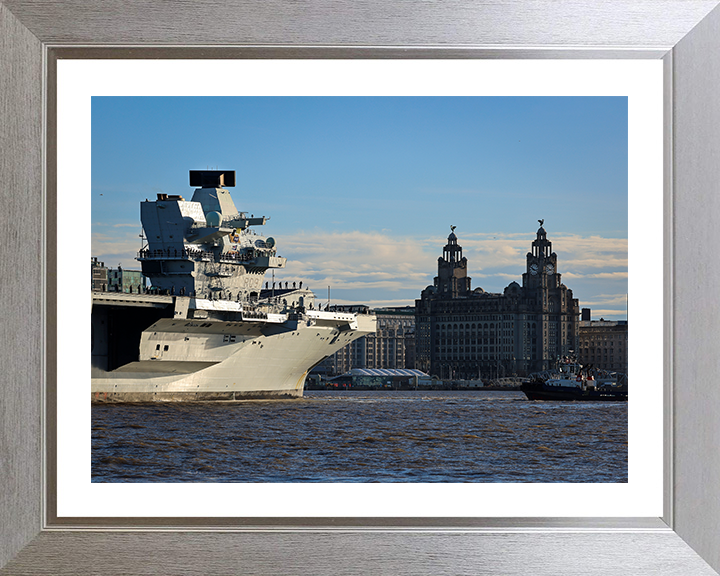 HMS Prince of Wales (R09) Photo Print - Liverpool - Royal Navy Queen Elizabeth Class Aircraft Carrier Hampshire Prints 10 x 8 Silver Frame Yes