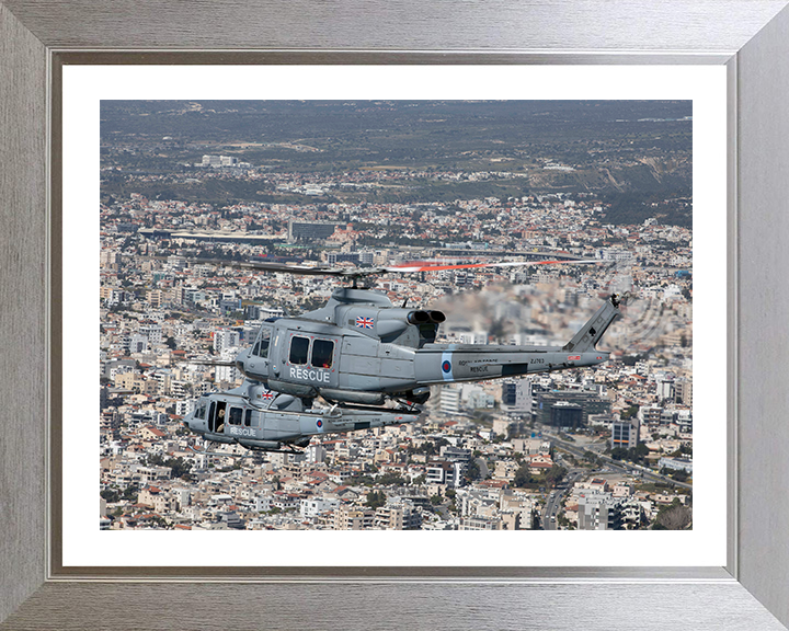 RAF Griffin HA2 Helicopters in flight Photo Print - Royal Air Force Aircraft Hampshire Prints 10 x 8 Silver Frame Yes
