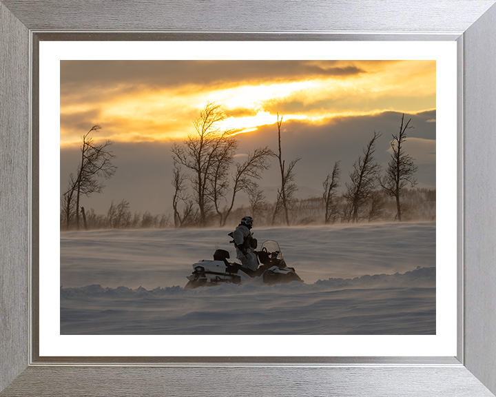 Royal Marine Commando on a Snowmobile Photo Print - SRS Hampshire Prints 10 x 8 Silver Frame Yes