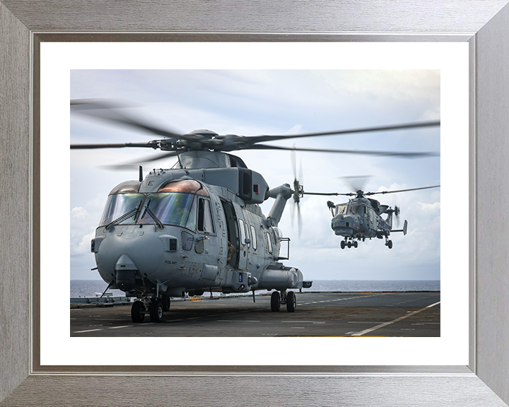 Merlin and Wildcat Helicopter From HMS Prince of Wales Photo Print - Royal Navy Aircraft Hampshire Prints 10 x 8 Silver Frame Yes