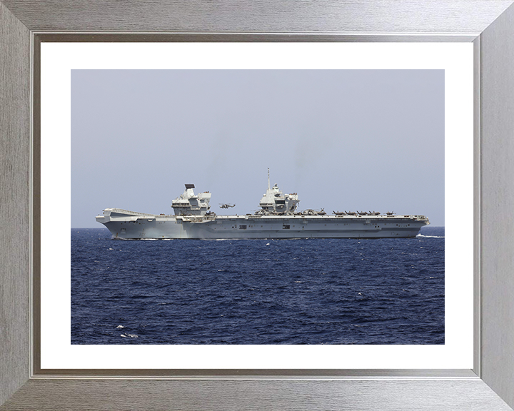 HMS Prince of Wales (R09) Photo Print - Port Beam 2025 - Royal Navy Queen Elizabeth Class Aircraft Carrier Hampshire Prints 10 x 8 Silver Frame Yes