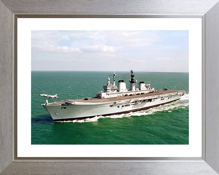 HMS Ark Royal (R07) Royal Navy Invincible Class Aircraft Carrier Harrier Takeoff Photo Print Wall Art Decor Posters, Prints, & Visual Artwork Hampshire Prints 10 x 8 Silver Frame Yes