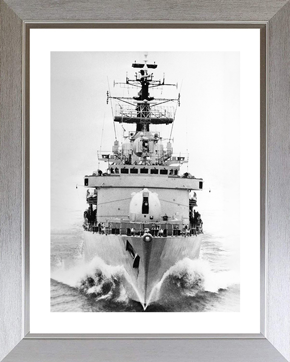 HMS Cardiff (D108) Royal Navy Type 42 Destroyer Bow View Black and White Photo Print Wall Art Decor Posters, Prints, & Visual Artwork Hampshire Prints 10 x 8 Silver Frame Yes