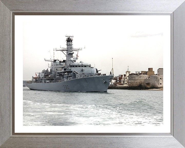 HMS Grafton (F80) Photo Print - Leaving Portsmouth - Royal Navy Type 23 Frigate Hampshire Prints 10 x 8 Silver Frame Yes