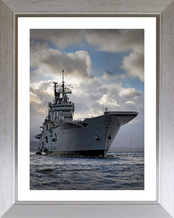 HMS Ark Royal (R07) Photo Print - On the Clyde - Royal Navy Invincible Class Aircraft Carrier Hampshire Prints 10 x 8 Silver Frame Yes