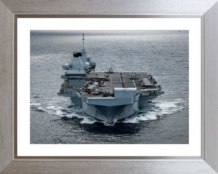 HMS Prince of Wales (R09) Photo Print - Bow View July 2025 - Royal Navy Queen Elizabeth Class Aircraft Carrier Hampshire Prints 10 x 8 Silver Frame Yes