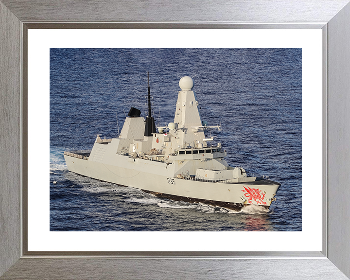 HMS Dragon (D35) Royal Navy Type 45 Destroyer Underway High Starboard View Photo Print Wall Art Decor Posters, Prints, & Visual Artwork Hampshire Prints 10 x 8 Silver Frame Yes