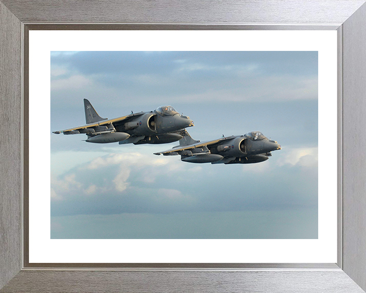 Two Harrier Flyover in formation Photo Print - Royal Navy Aircraft Posters, Prints, & Visual Artwork Hampshire Prints 10 x 8 Silver Frame Yes