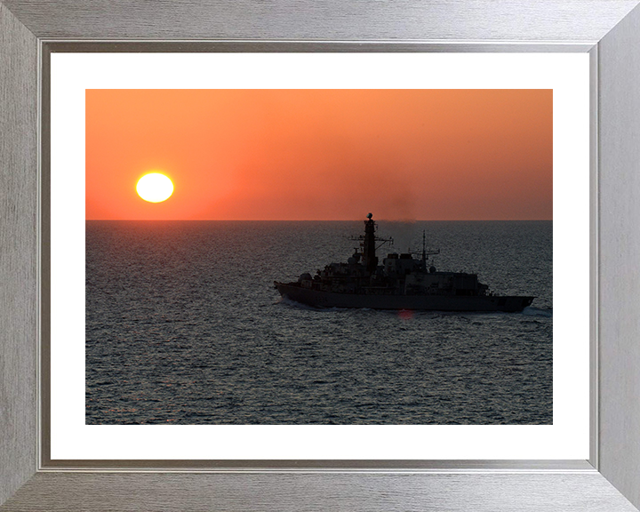 HMS Iron Duke (F234) Photo Print - Sunset Silhouette 2014 - Royal Navy Type 23 Frigate Hampshire Prints 10 x 8 Silver Frame Yes