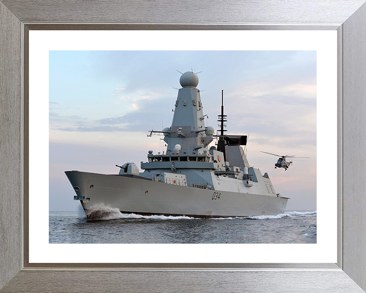 HMS Diamond (D34) Photo Print - With Sea King 2012 - Royal Navy Type 45 Destroyer Hampshire Prints 10 x 8 Silver Frame Yes