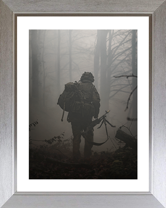 British Army Soldier Officer Cadet Woodland Portrait on Exercise Photo Print Wall Art Military Decor Posters, Prints, & Visual Artwork Hampshire Prints 10 x 8 Silver Frame Yes