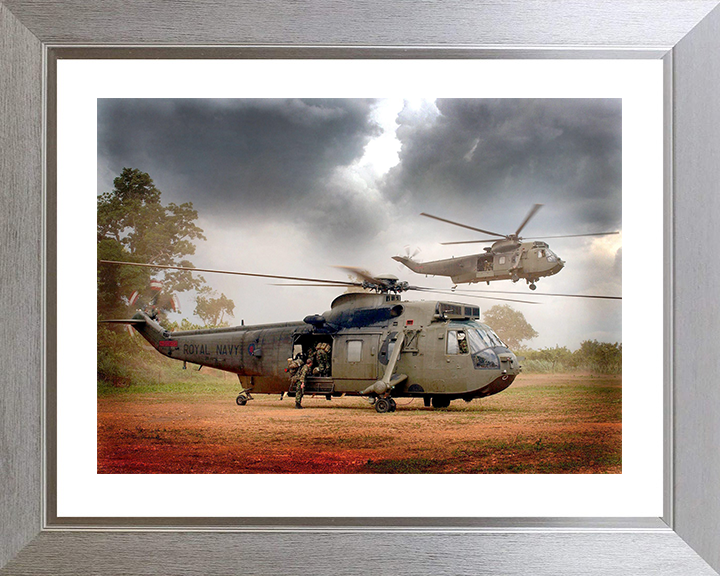 Sea King Helicopter Inserting Royal Marines 2004 Photo Print - Royal Navy Aircraft Posters, Prints, & Visual Artwork Hampshire Prints 10 x 8 Silver Frame Yes
