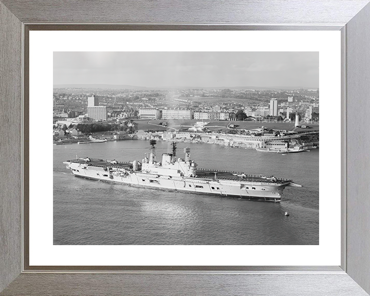 HMS Ark Royal (R09) Photo Print - Plymouth Hoe 1975 - Royal Navy Audacious Class Aircraft Carrier Posters, Prints, & Visual Artwork Hampshire Prints 10 x 8 Silver Frame Yes