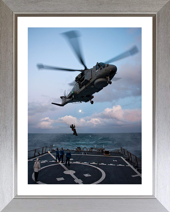 Merlin HM MK1 Helicopter Winching Photo Print - Royal Navy Aircraft Hampshire Prints 10 x 8 Silver Frame Yes
