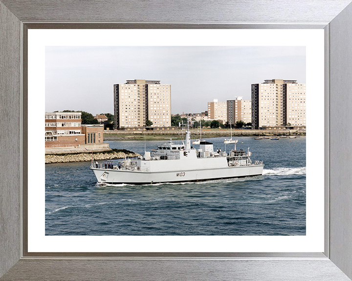 HMS Cromer (M103) Photo Print - Leaving Portsmouth 1999 - Royal Navy Sandown Class Minehunter