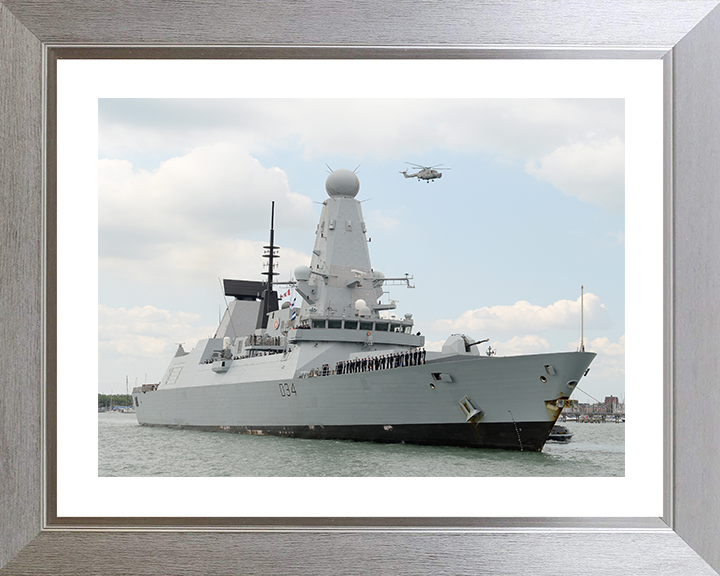 HMS Diamond (D34) Photo Print - Homecoming 2014 - Royal Navy Type 45 Destroyer Posters, Prints, & Visual Artwork Hampshire Prints 10 x 8 Silver Frame Yes