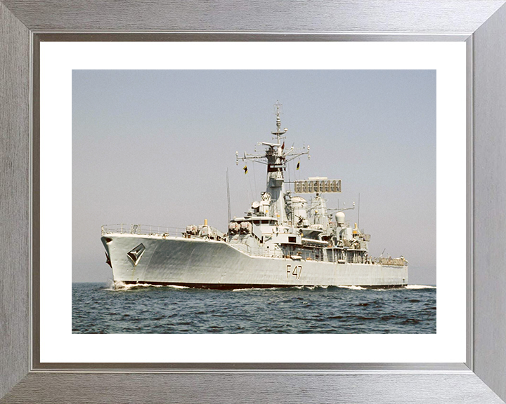 HMS Danae (F47) Royal Navy Leander Class Frigate Low Port Bow View Photo Print Wall Art Decor Posters, Prints, & Visual Artwork Hampshire Prints 10 x 8 Silver Frame Yes