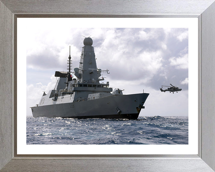 HMS Dauntless (D33) Photo Print - At Sea With Lynx - Royal Navy Type 45 Destroyer Hampshire Prints 10 x 8 Silver Frame Yes