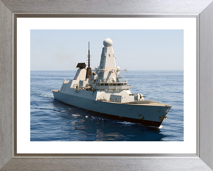 HMS Diamond (D34) Royal Navy Type 45 Destroyer High Starboard Bow View Photo Print Wall Art Decor Posters, Prints, & Visual Artwork Hampshire Prints 10 x 8 Silver Frame Yes