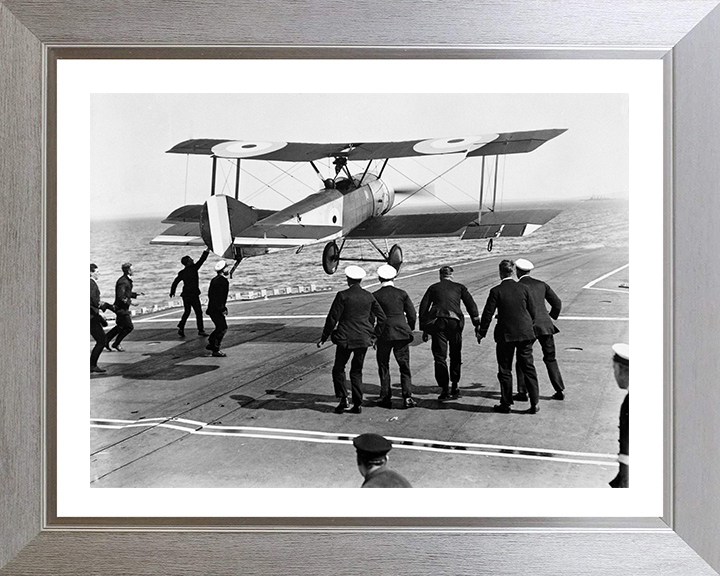 RAF Sopwith Pup Flight deck Landing Photo Print - Royal Air Force Aircraft Hampshire Prints 10 x 8 Silver Frame Yes