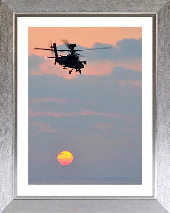 Army Apache Helicopter Silhouette Photo Print - British Army Hampshire Prints 10 x 8 Silver Frame Yes