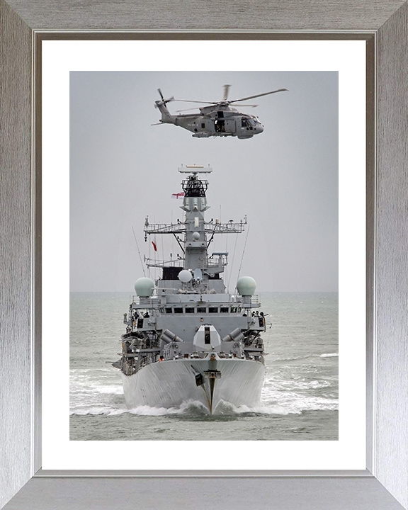 HMS Sutherland (F81) Photo Print - With Merlin - Royal Navy Type 23 Frigate Hampshire Prints 10 x 8 Silver Frame Yes