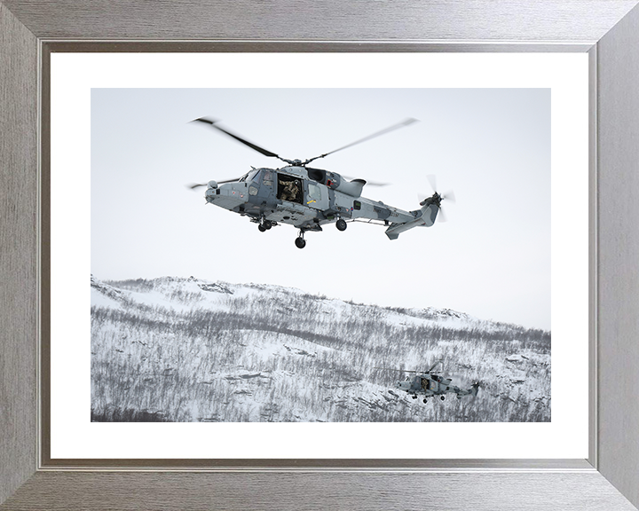 Royal Navy Wildcat Helicopter Over Norway 2026 Photo Print Wall Art Naval Aircraft Decor Posters, Prints, & Visual Artwork Hampshire Prints 10 x 8 Silver Frame Yes