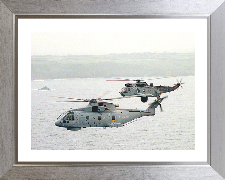 Merlin and Sea King Helicopter off Cornwall Photo Print - Royal Navy Aircraft Posters, Prints, & Visual Artwork Hampshire Prints 10 x 8 Silver Frame Yes