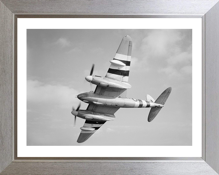 RAF De Havilland DH98 Mosquito in flight Photo Print - Royal Air Force Aircraft Hampshire Prints 10 x 8 Silver Frame Yes