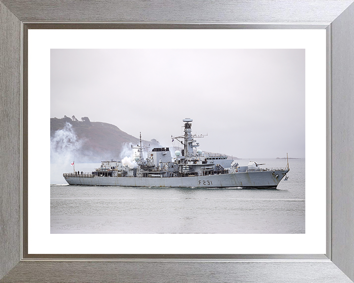 HMS Argyll (F231) Royal Navy Type 23 Frigate Firing Photo Print Wall Art Decor Posters, Prints, & Visual Artwork Hampshire Prints 10 x 8 Silver Frame Yes