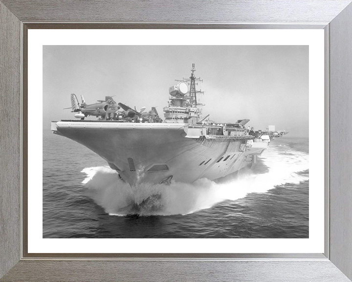 HMS Hermes (R12) Photo Print - Low Bow View - Royal Navy Centaur Class Aircraft Carrier Hampshire Prints 10 x 8 Silver Frame Yes