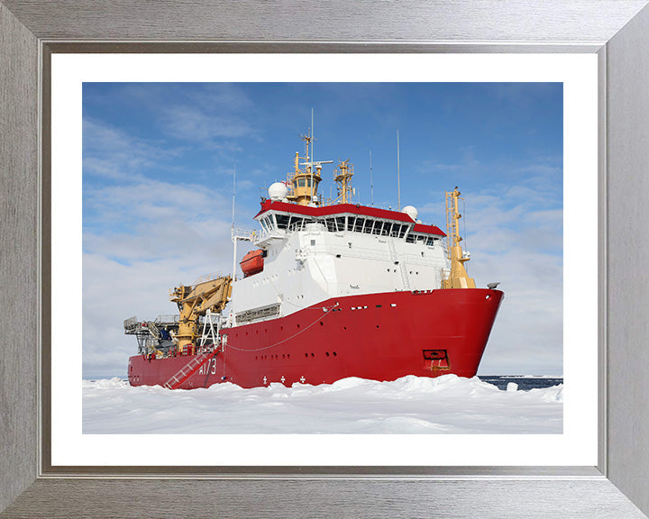 HMS Protector (A173) Photo Print - Surrounded by Ice - Royal Navy Ice Patrol Vessel Hampshire Prints 10 x 8 Silver Frame Yes