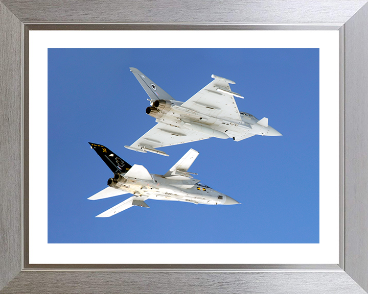 RAF Tornado F3 and Typhoon F2 Jets In Flight Photo Print - Royal Air Force Aircraft Posters, Prints, & Visual Artwork Hampshire Prints 10 x 8 Silver Frame Yes