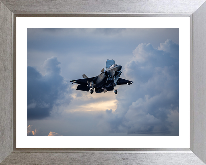 F-35B Lighting Jet Hovering Before Landing Photo Print - Royal Navy Aircraft Posters, Prints, & Visual Artwork Hampshire Prints 10 x 8 Silver Frame Yes