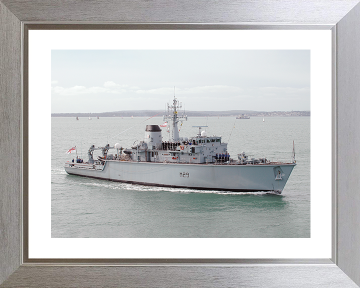 HMS Brecon (M29) Royal Navy Hunt Class Mine Warfare Vessel Portsmouth Photo Print Wall Art Decor Posters, Prints, & Visual Artwork Hampshire Prints 10 x 8 Silver Frame Yes
